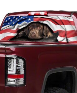 Chocolate Labrador Retriever. American Patriot Rear Window Decal THH2903CDv4