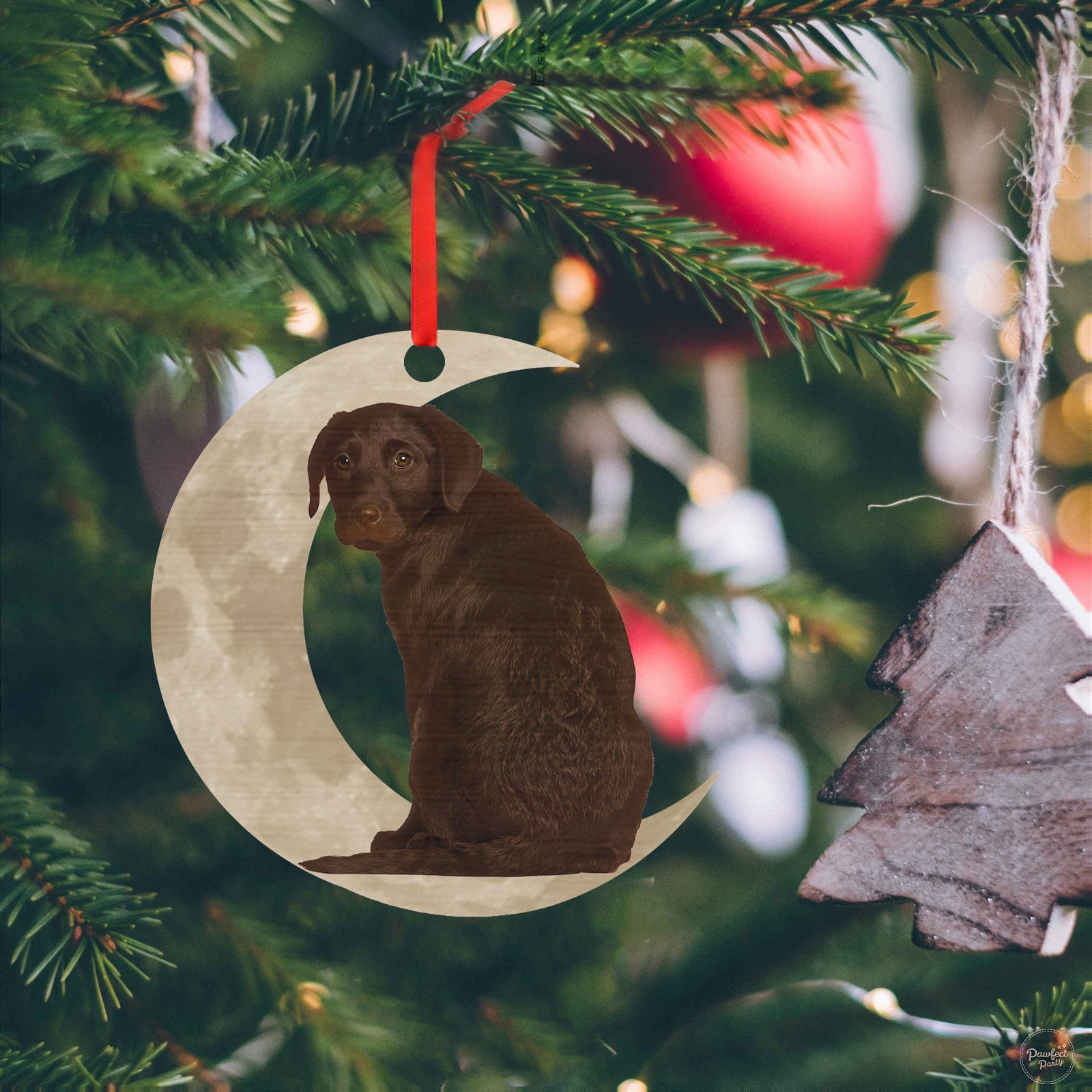 Chocolate Labrador Retriever Ornament, Lab On The Moon Christmas Ornament QNK879Ov1b - Image 2