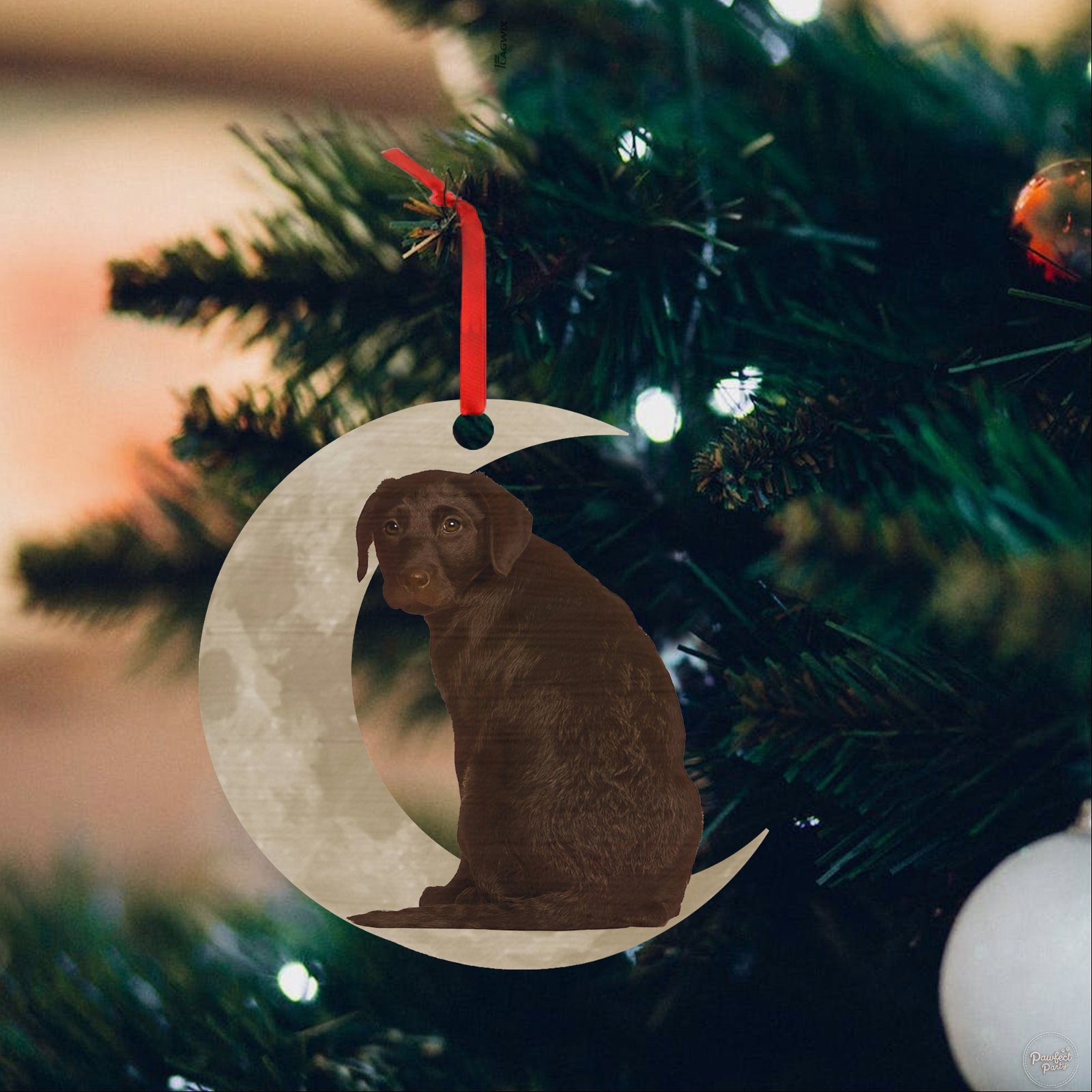 Chocolate Labrador Retriever Ornament, Lab On The Moon Christmas Ornament QNK879Ov1b - Image 3