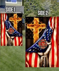 christian cross, firefighter american flag tpt196f 7128