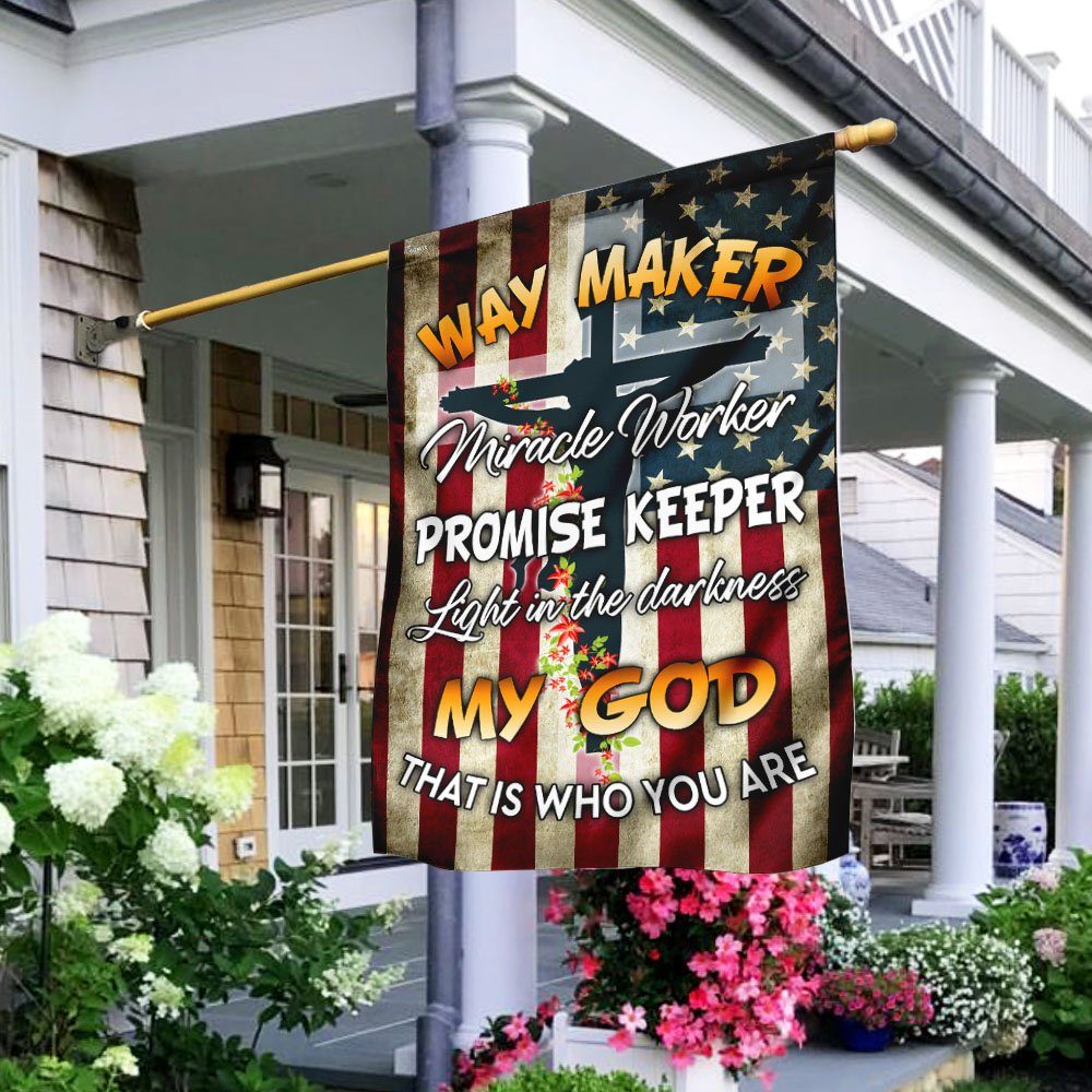 Christian Cross. Way Maker Miracle Worker Promise Keeper My God Flag