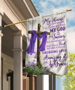Christian Cross Amazing Grace Purple Flag