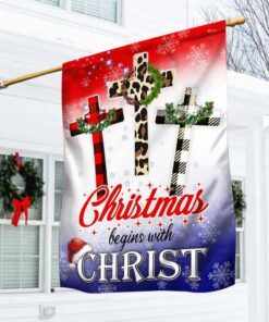 Christian Cross American Flag Christmas Begins With Christ DBD3053F
