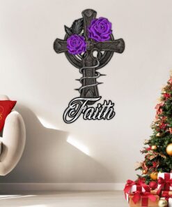 christian hanging metal sign cross and rose ddh2937ms 1162