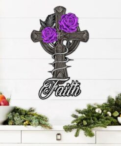 christian hanging metal sign cross and rose ddh2937ms 3584