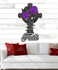 christian hanging metal sign cross and rose ddh2937ms 5276