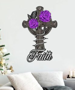 Christian Hanging Metal Sign Cross And Rose DDH2937MS