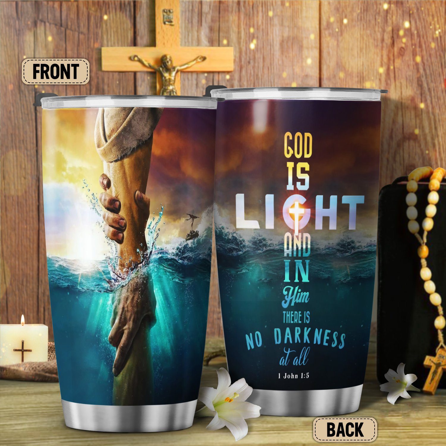 Christian Tumbler 20 Oz God is Light, In Him There Is No Darkness At All BNN433TU - Image 2