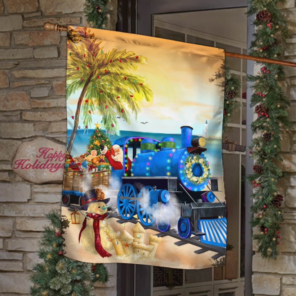 Christmas At Beach Flag Blue Train TTV424F