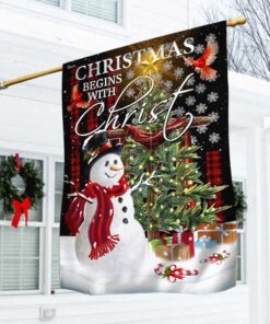 Christmas Begins With Christ. Snowman Christmas Tree American Flag THN3618F
