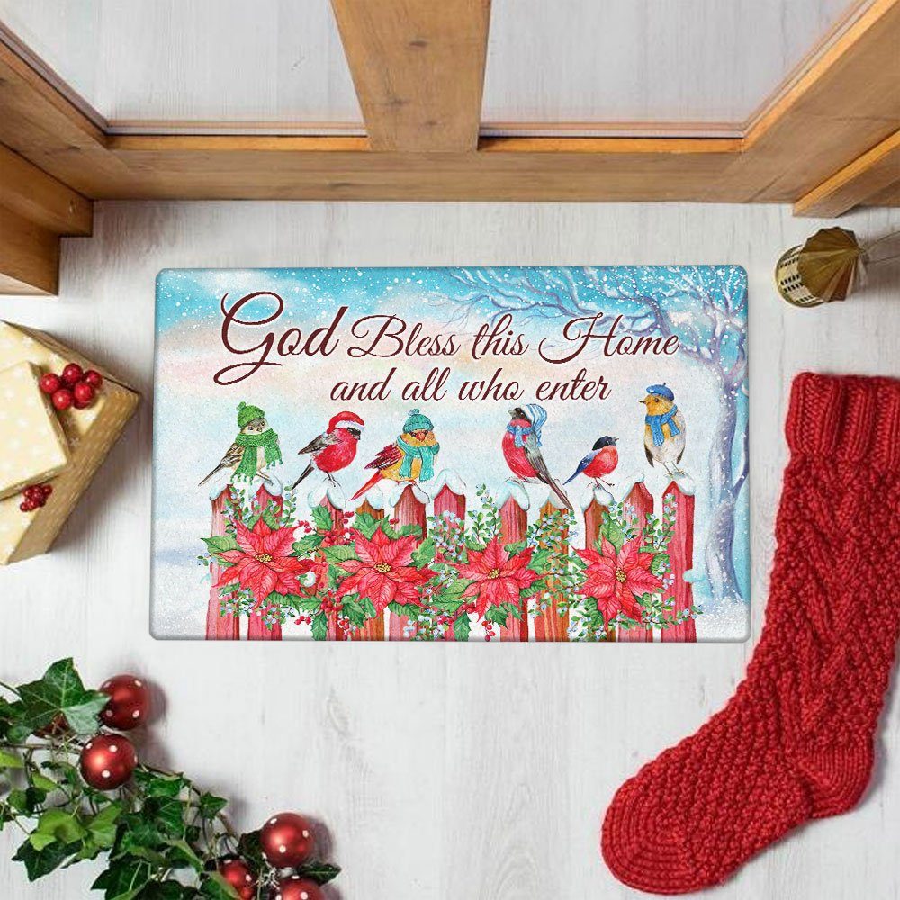 Christmas Cardinal Doormat God Bless This Home And All Winter LNT678DM - Image 2