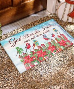 Christmas Cardinal Doormat God Bless This Home And All Winter LNT678DM