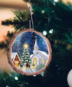 Christmas Church Wood Slice Ornament QNN633O