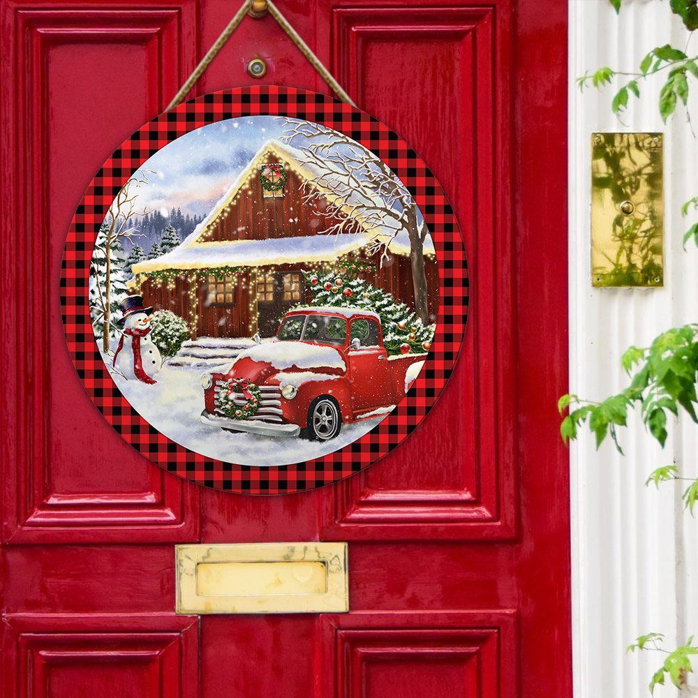 Christmas Door Sign Christmas Red Truck Wooden Sign TRL1511F - Image 2
