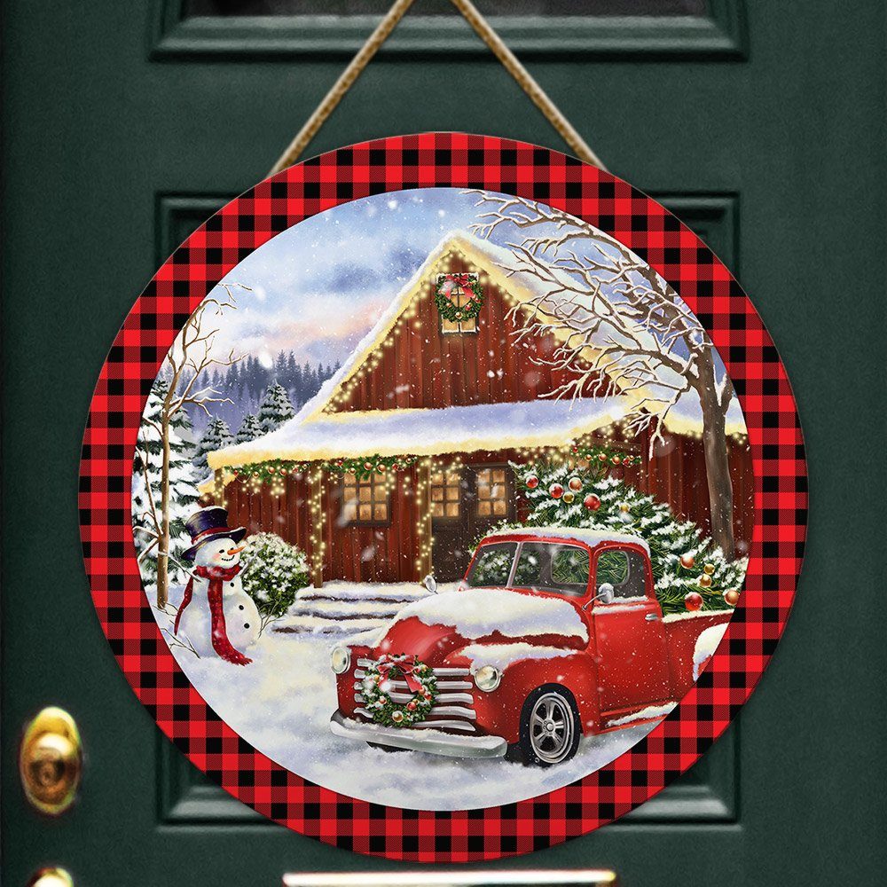 Christmas Door Sign Christmas Red Truck Wooden Sign TRL1511F
