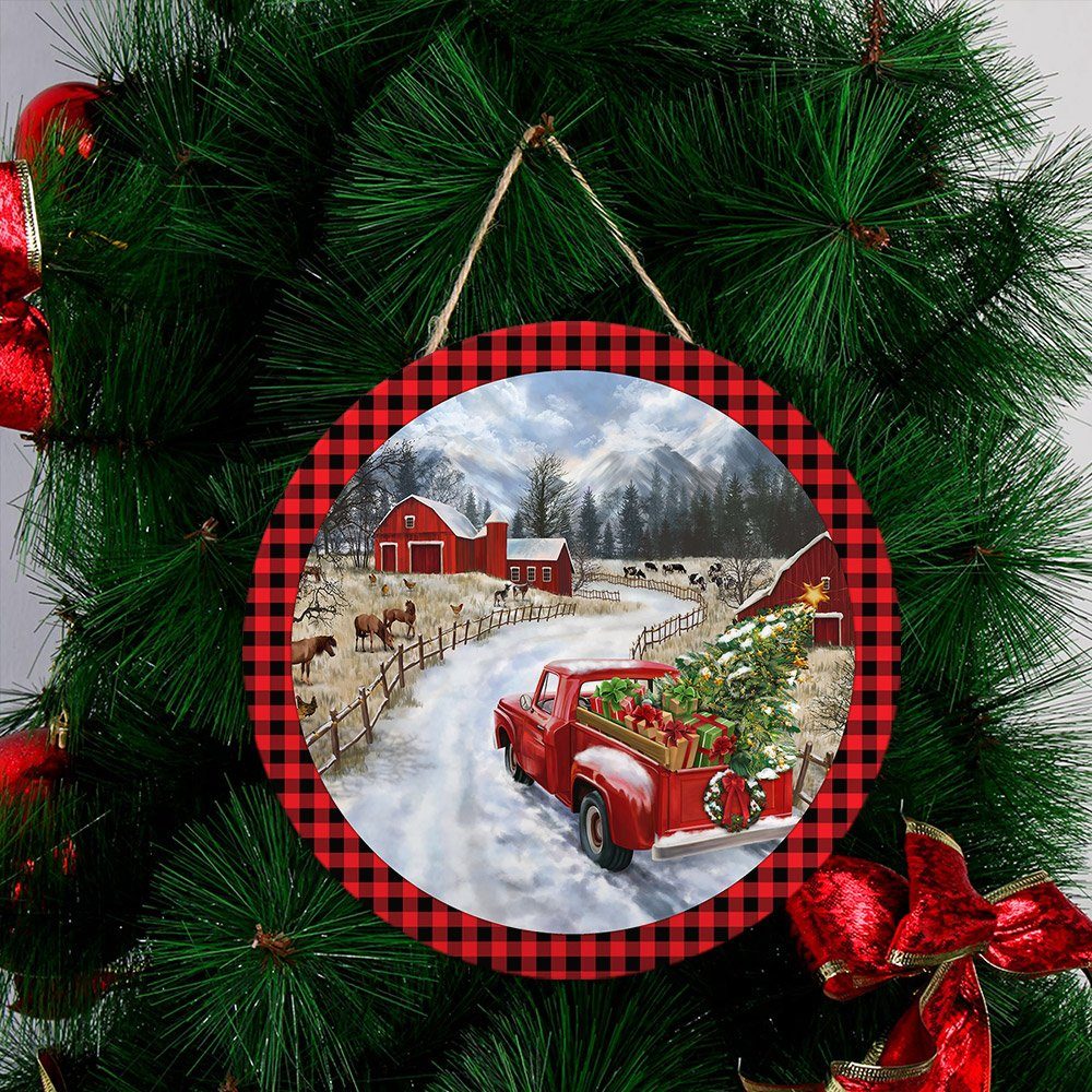 Christmas Door Sign Red Truck Christmas Tree Wooden Sign TRL1512WD - Image 3