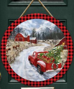 Christmas Door Sign Red Truck Christmas Tree Wooden Sign TRL1512WD