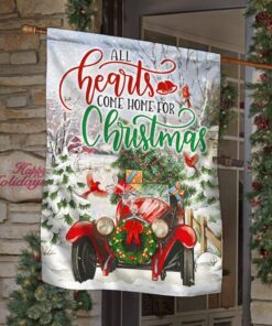 christmas flag all hearts come home for christmas classic car lha1803f 1726