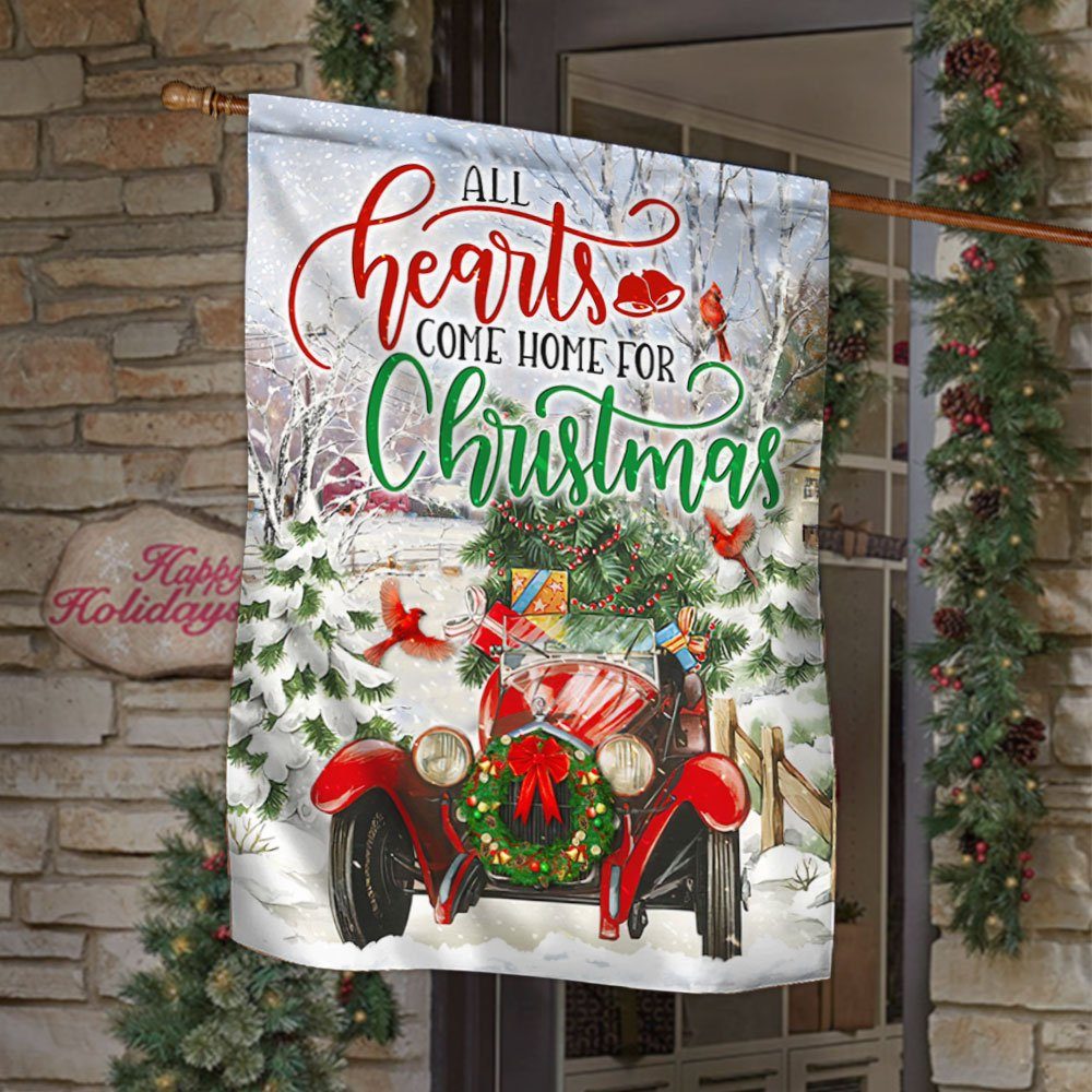 Christmas Flag All Hearts Come Home For Christmas Classic Car LHA1803F - Image 2