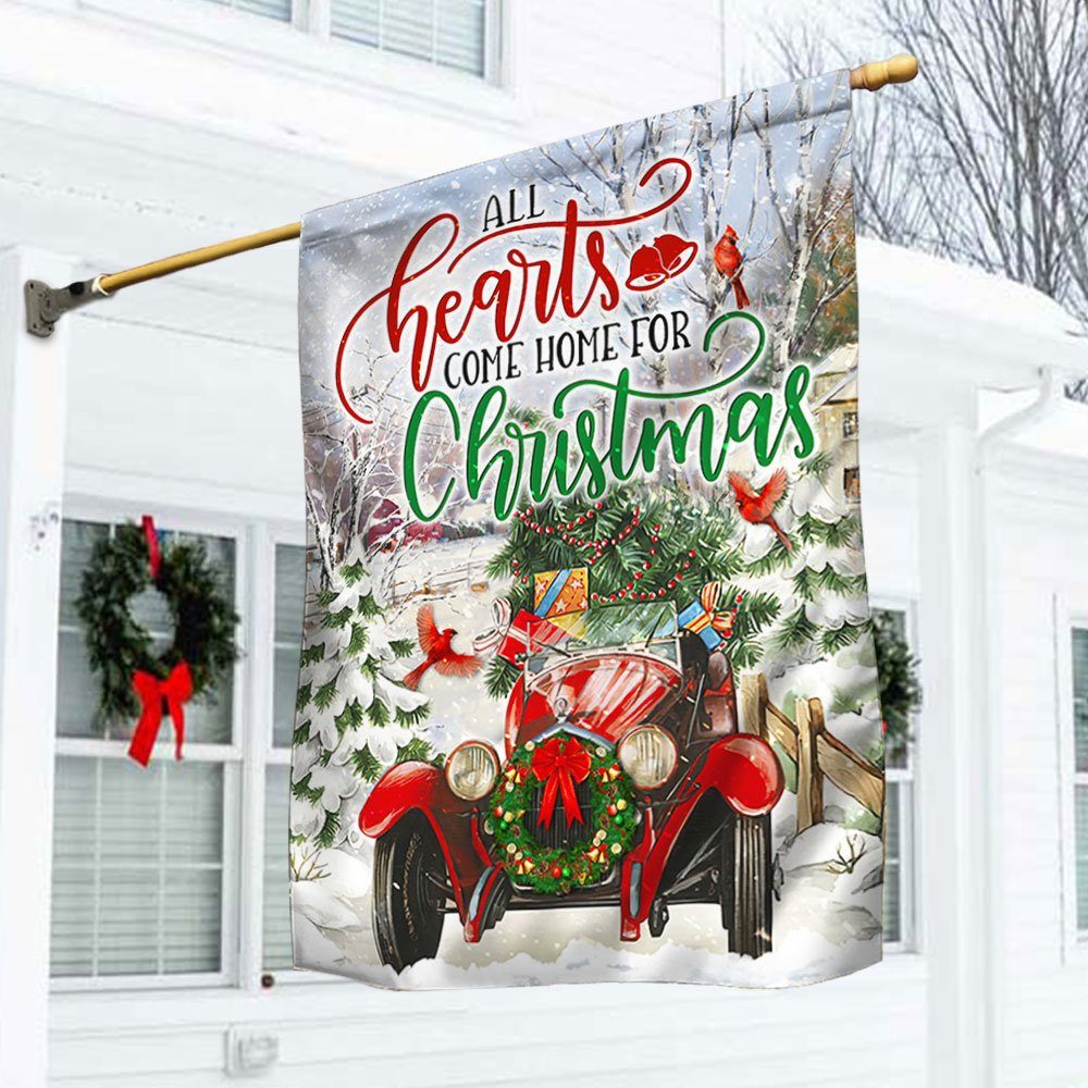 Christmas Flag All Hearts Come Home For Christmas Classic Car LHA1803F