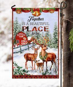 christmas flag deer family together anl287f 3515