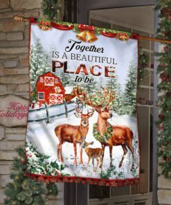 christmas flag deer family together anl287f 4817