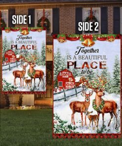 christmas flag deer family together anl287f 5443
