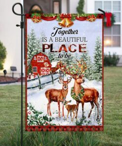 christmas flag deer family together anl287f 8707