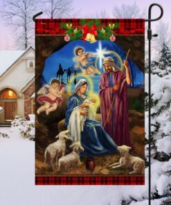 Christmas Flag Nativity Scene Oh Holy Night Jesus Was Born TQN498Fv1