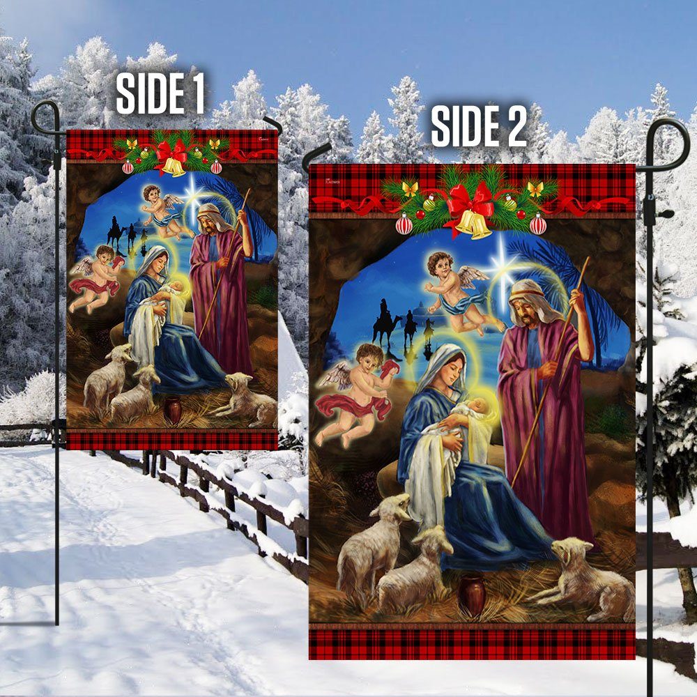 Christmas Flag Nativity Scene Oh Holy Night Jesus Was Born TQN498Fv1 - Image 5