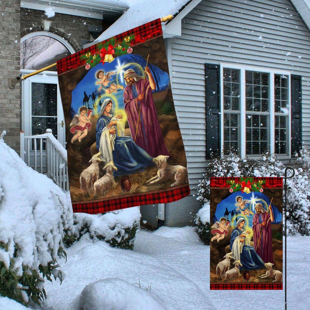 Christmas Flag Nativity Scene Oh Holy Night Jesus Was Born TQN498Fv1 - Image 4