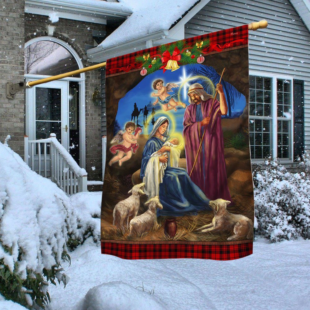 Christmas Flag Nativity Scene Oh Holy Night Jesus Was Born TQN498Fv1 - Image 8