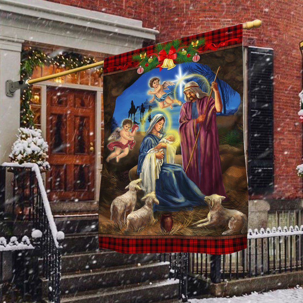 Christmas Flag Nativity Scene Oh Holy Night Jesus Was Born TQN498Fv1 - Image 2