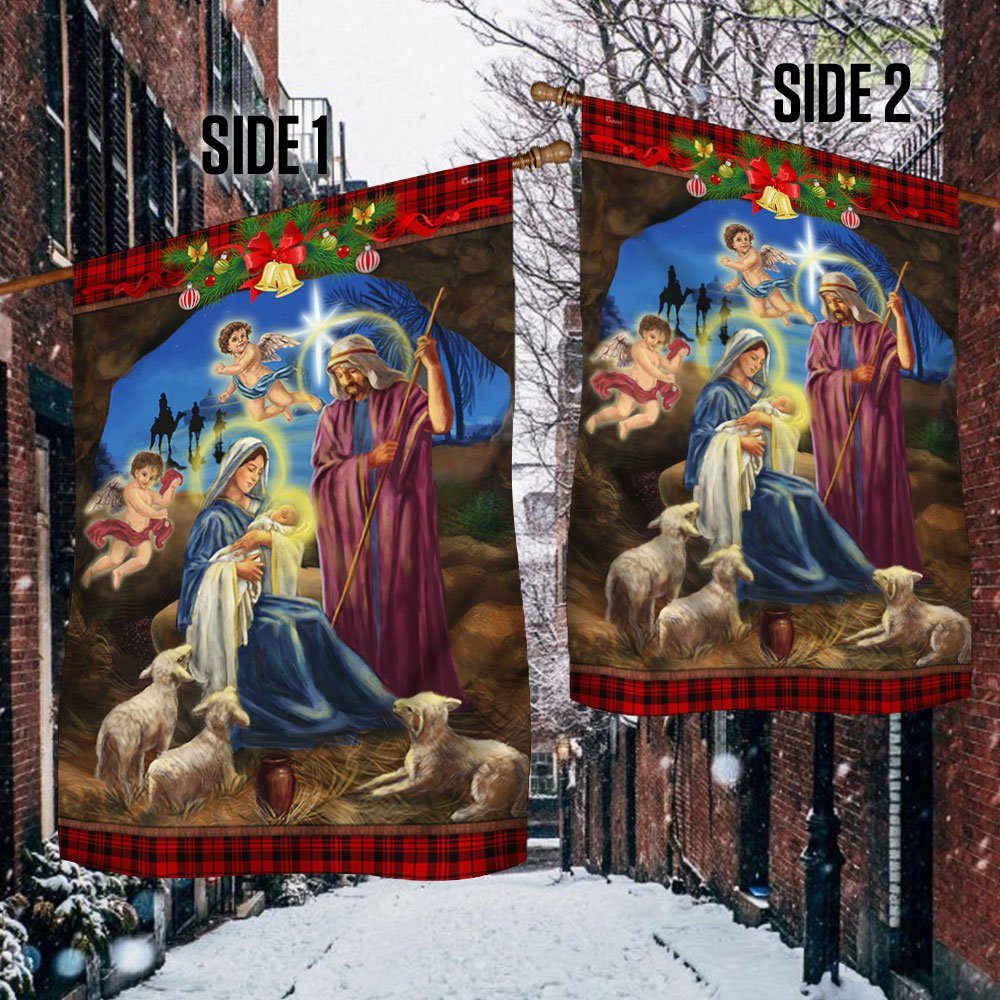 Christmas Flag Nativity Scene Oh Holy Night Jesus Was Born TQN498Fv1 - Image 3