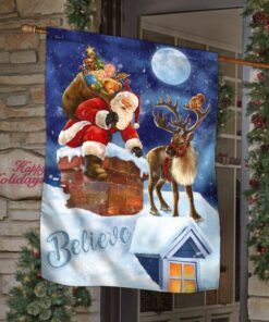 Christmas Flag Santa Claus climbing down The Chimney QNN636F