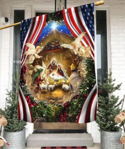 Christmas Is All About Jesus, Holy Family, Nativity Of Jesus Christmas American Flag THH3561Fv1