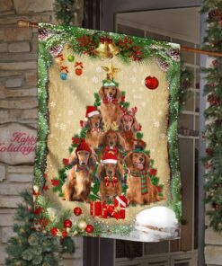 christmas long hairs dachshunds christmas tree flag lha1794fv3 8813