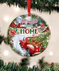 christmas round ceramic ornament red truck all roads lead home dbd2884o 2014