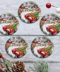 christmas round ceramic ornament red truck all roads lead home dbd2884o 5826