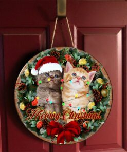 christmas round wooden sign cat meowy christmas ant232wd 3547
