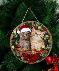 christmas round wooden sign cat meowy christmas ant232wd 3655