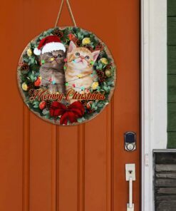 christmas round wooden sign cat meowy christmas ant232wd 8740