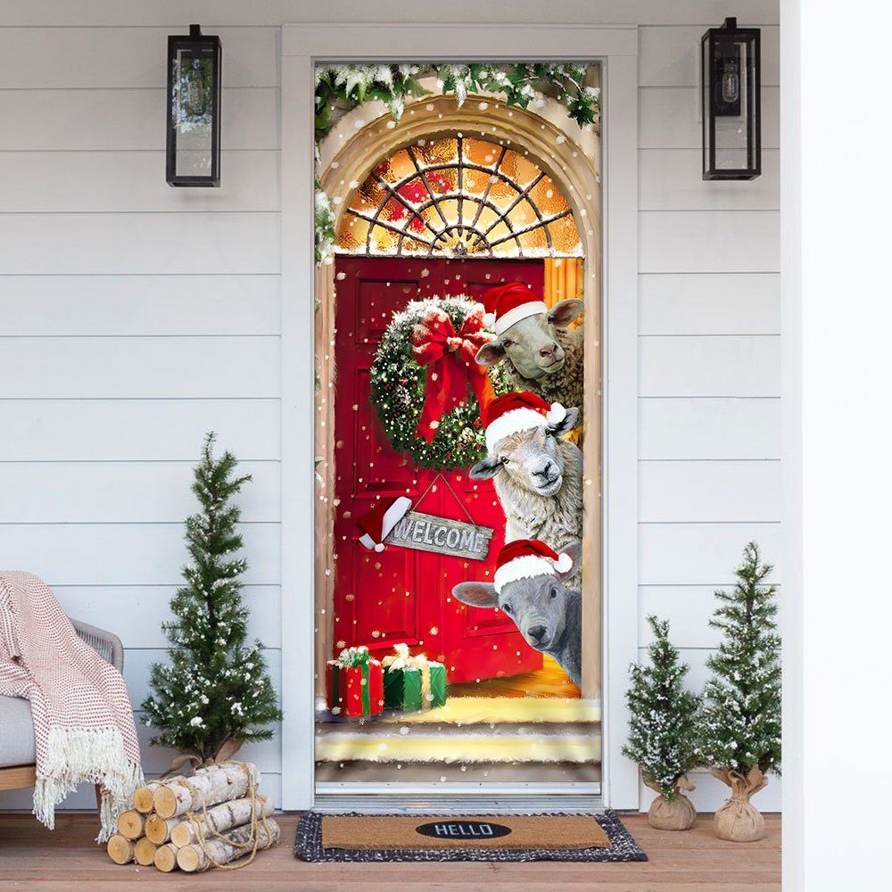 Christmas With My Herd Sheep Cattle Farmer Door Cover