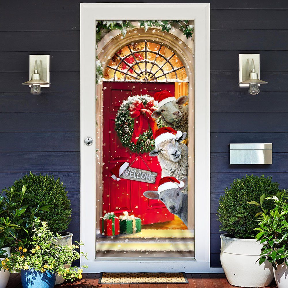 Christmas With My Herd Sheep Cattle Farmer Door Cover - Image 2