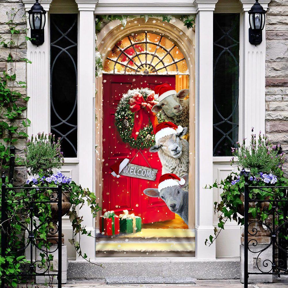 Christmas With My Herd Sheep Cattle Farmer Door Cover - Image 3