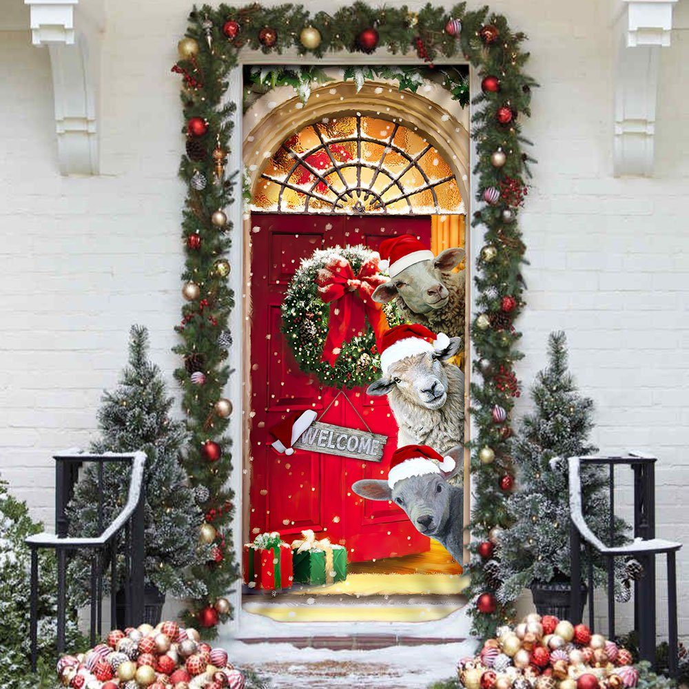 Christmas With My Herd Sheep Cattle Farmer Door Cover - Image 4
