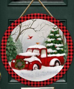 Christmas Wooden Sign Red Truck Christmas Door Sign TRL1510WD