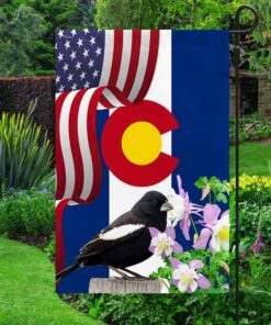 Colorado State Lark Bunting Bird and Columbine Flower Flag MLN1141Fv45