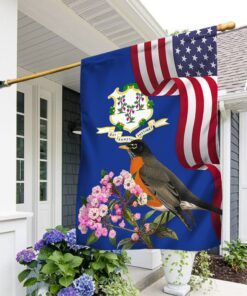 Connecticut State  American Robin Bird and Mountain Laurel Flower Flag MLN1141Fv15