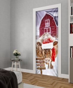 cow barn merry christmas door cover 7306